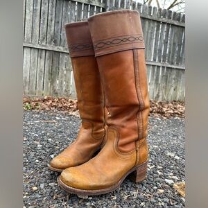 Vintage 70s 1970 Frye Tan Leather Tall campus Boots